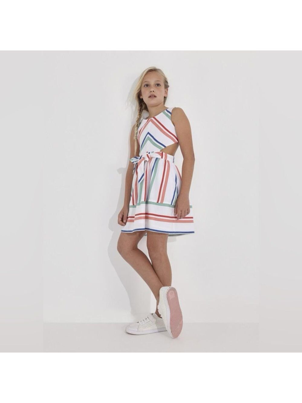 Size 14 Girls Mayoral Multicolor Striped Formal Dress